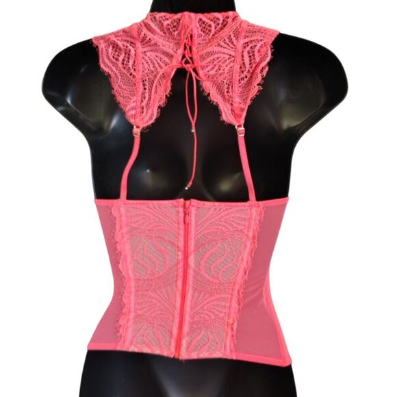 Victoria Secret Lace Corset Florescent Pink Womens Size 32C - Picture 2 of 3